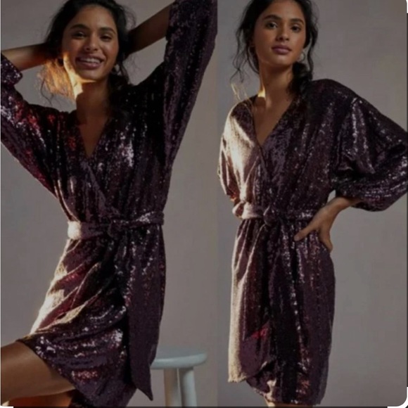 Anthropologie Lisabette Sequined Mini Dress - Purple. Cocktail-NWT-Brand New - Picture 2 of 8